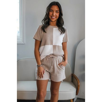 Jet Stream Textured Colorblock Patchwork Tee and Shorts Set