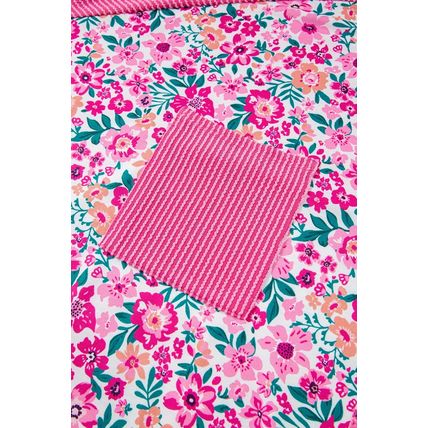 Pink Plus Size Floral Print Corded Patchwork Loose Top