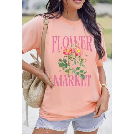 Pink FLOWER MARKET Graphic Crewneck T Shirt