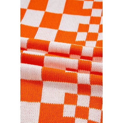 Orange Checkered Open Front Drop Shoulder Cardigan