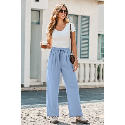 Myosotis Drawstring Elastic Waistband Pleated Loose Pants