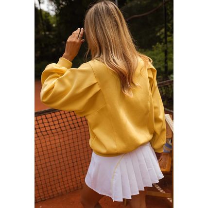 Citrus Pleated Balloon Sleeve Pullover Solid Sweatshirt