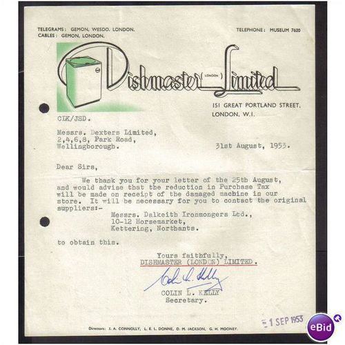 DISHMASTER LTD,GREAT PORTLAND ST,LONDON,W1, 31AUG1953