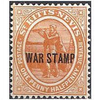 St Kitts Nevis 1918 SG23 1 1/2d Orange WAR STAMP Mounted Mint ..