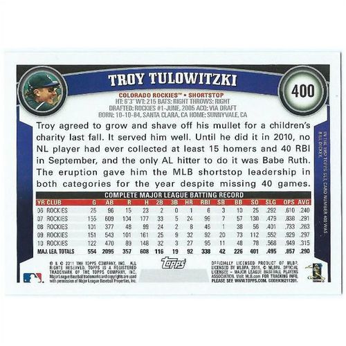 2011 Topps - #400 - Troy Tulowitzki