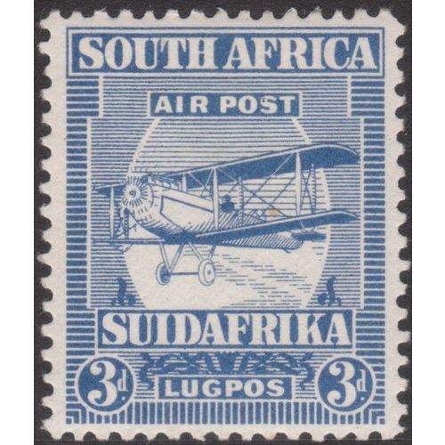 South Africa 1925 3d Ultramarine Mounted Mint MM SG 27 Sc C2 DH9 Biplane stamp