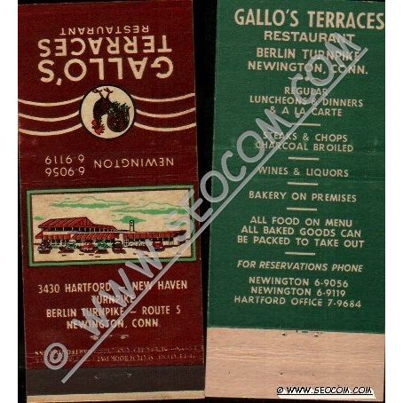 CT Newington Matchcover Gallo's Terraces Restaurant berlin Turnpike Rt 5 N~1562