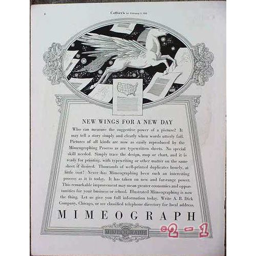 A B DICK COMPANY 1934 wings for new day Mimeograph vintage ad