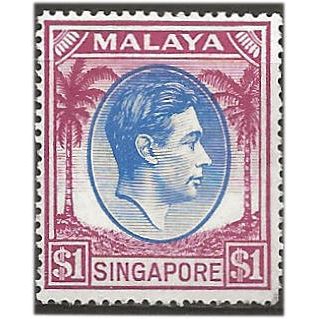 Singapore 1949 SG28 $1 Blue & Purple Perf 17.5x18 Mounted Mint .. ..