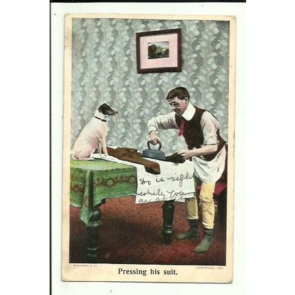 BAMFORTH COMIC "Pressing His Suit" Early Postcard (1296)