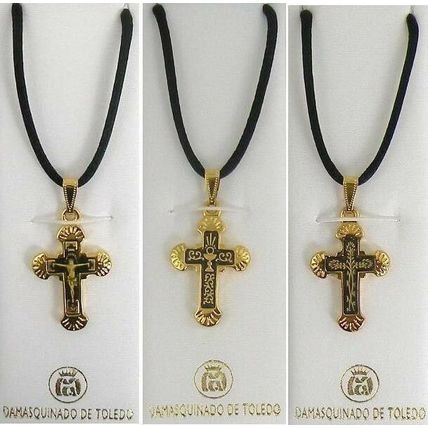 Damascene Gold Cross Crucifix Pendant Necklace by Midas of Toledo Spain 8241