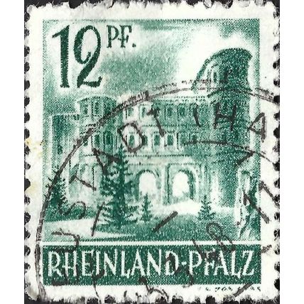 RHEINLAND-PFALZ, Porta Nigra Trier, green 1947, 12pf