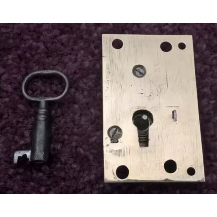 Antique Georgian Cupboard Cabinet Lock Brass Steel 1 Has 1 Key LEFT HANDED L0CK