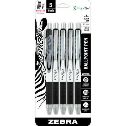 Z-Grip Flight Super Smooth Black Ballpoint Pen-5 pcs