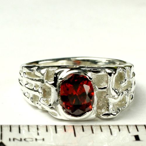 Garnet CZ, 925 Sterling Silver Men's Ring, SR197