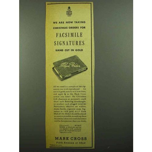 1942 Mark Cross Memo Book Ad - Facsimile Signatures