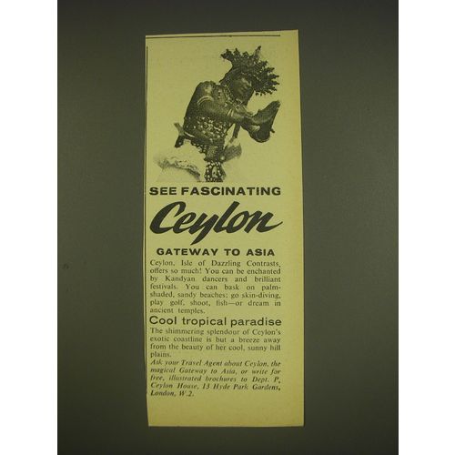 1963 Ceylon Tourism Advertisement - See fascinating Ceylon gateway to Asia