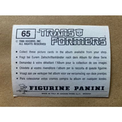 Transformers Sticker # 65 (B) unused 1986 Panini Hasbro