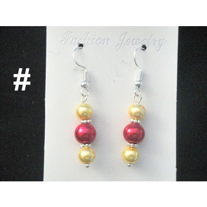 Clotted cream & bright crimson small light dang earrings