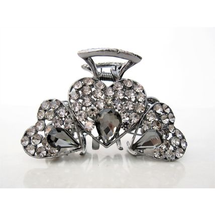 Medium smoke gray crystal metal heart hair claw clip bridal clip