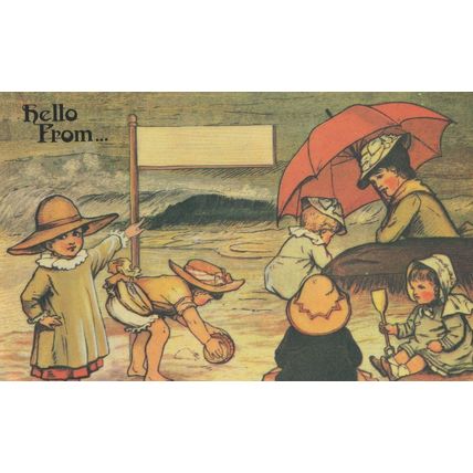 Children Boy Looking Like Scout Beach Character Seaside Postcard