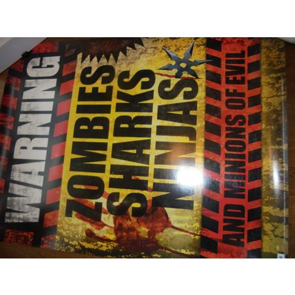 WARNING: ZOMBIES, SHARKS & NINJAS POSTER!! $17.00 Shipped!! Brand New!!