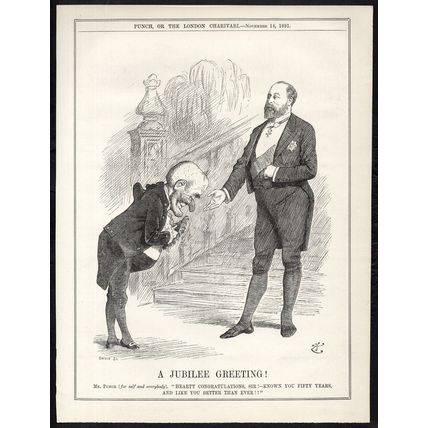 A JUBILEE GREETING! 1891 Sir John Tenniel - Prince of Wales PUNCH CARTOON PAGE