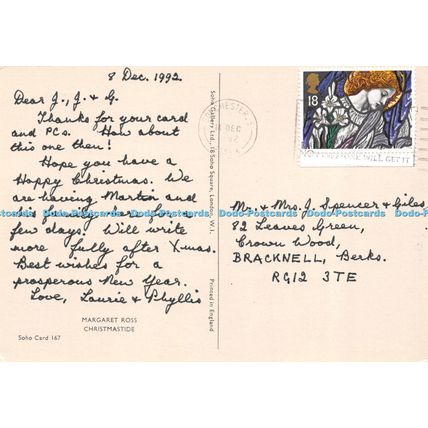 D030693 Soho Card 167. Margaret Ross. Christmastide. Soho Gallery. 1992