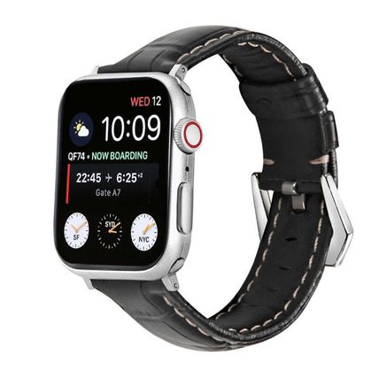 Silver Buckle Genuine Leather Watch Band, For Apple Watch Series 8&7 45mm, For A
