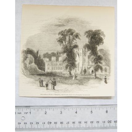 1860s engraving - Manor House of Hampden & Church John Hampden interred