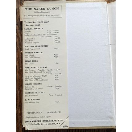 WILLIAM BURROUGHS The Naked Lunch UK 3rd edition hardback rare book 1965 DJ