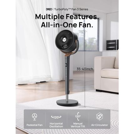 Dreo Fan for Bedroom, 120° Oscillating Standing Fans,Quiet Floor Fan with DC Mot