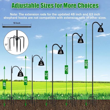 FEED GARDEN Shepards Hooks for Outdoor Bird Feeder Pole 92 Inch Adjustable Tall
