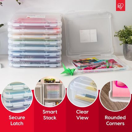 IRIS USA Board Game Storage Organizer Portable Plastic Project Case Box with Sna