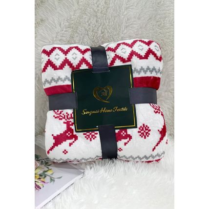 White Christmas Reindeer Snowflake Printed Sherpa Blanket