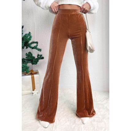 Chestnut Solid Color High Waist Flare Corduroy Pants