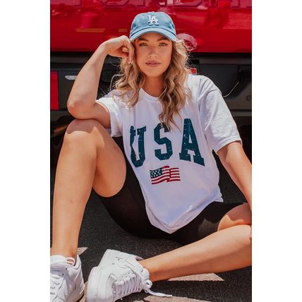 White USA Flag Graphic Oversized Tee