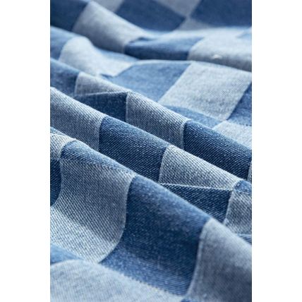 Dusk Blue Plus Size Checkered Seamed High Waist Wide Leg Jeans
