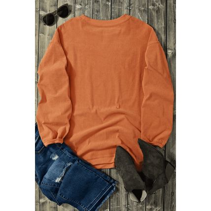 Orange Thankful Ribbed Crew Neck Thanksgiving Sweatshirt