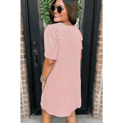 Blossom MAMA Bow Patched Graphic Puff Sleeve Corded Mini Dress