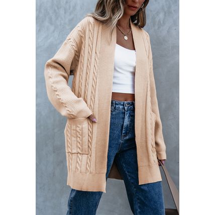 Parchment Oversize Chunky Cable Knit Open Front Midi-length Cardigan