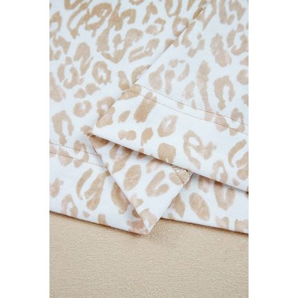 Khaki Leopard Ruffle Detail Ribbed Trim Round Neck Sweatshirt