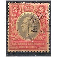 East Africa & Uganda Protect 1914 SG50a 25c Black & Red/Yellow White Back F/Used