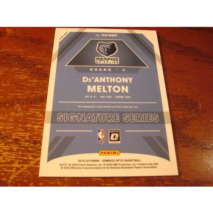2019/20 Donruss Optic, Autograph Card, DeANTHONY MELTON, Blue Prizm, Grizzlies