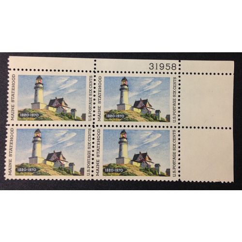 US Stamp #1391 new: 1970 6c Maine Statehood - plate block NH