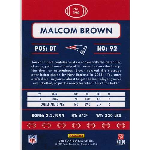 2015 Donruss Football 190 Malcom Brown RC New England Patriots
