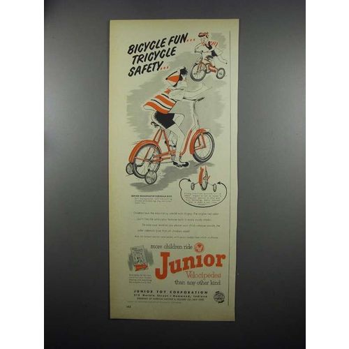 1953 AMF Junior Velocipedes Roadmaster Sidewalk Bike Ad