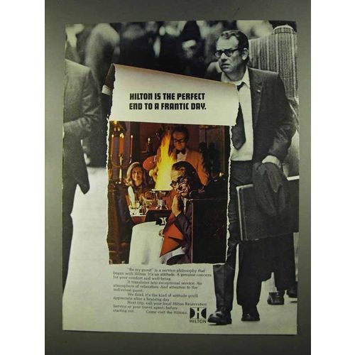 1972 Hilton Hotels Ad - End to a Frantic Day
