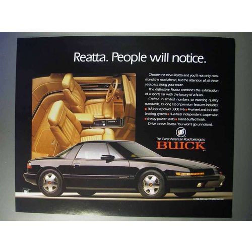 1989 Buick Reatta Car Ad - People Will Notice