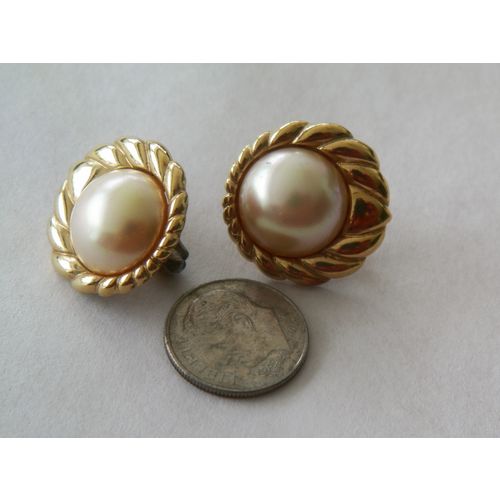 VNTG MAJORCA STERLING SILVER GOLD OVERLAY PEARL EARRINGS